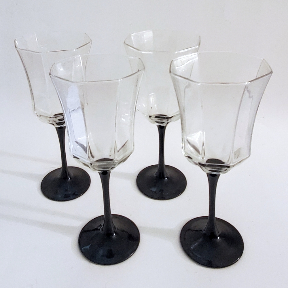 Luminarc Octime Wine Glasses Black Stem Octagonal